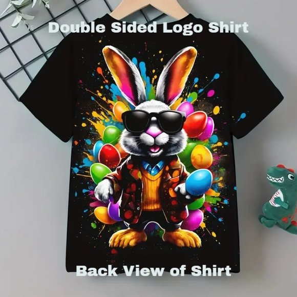 Easter "Cool Rabbit" DOUBLE SIDED LOGO Youth-Short Sleeve T-shirt Youth  NEW! - Picture 4 of 5